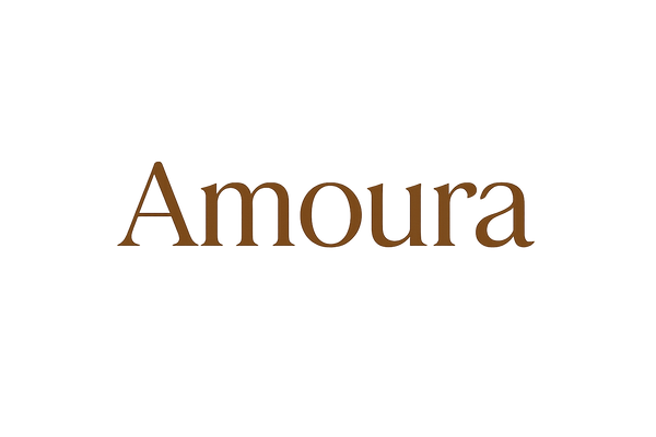Create a minimalist, elegant wordmark logo with only the brand name “Amoura”. The typography should feel soft, feminine, and luxurious, using warm brown tones as the main color. No icons, no symbols — just the word “Amoura” written beautifully. The font style should be smooth, graceful, and modern, like a luxury fashion or lingerie brand. Keep the design simple and timeless, conveying emotional warmth and sophistication.